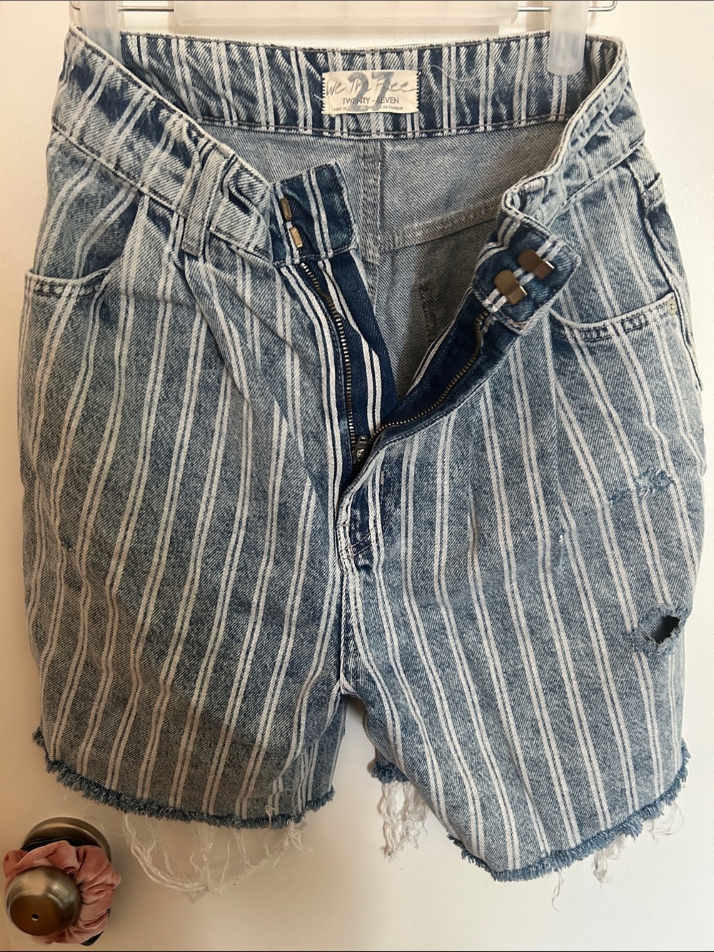 Free People We The Free Striped Light Blue Denim Shorts